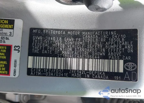 2010 Toyota Corolla z USA, uszkodzony, nr VIN 2T1BU4EE4AC396644